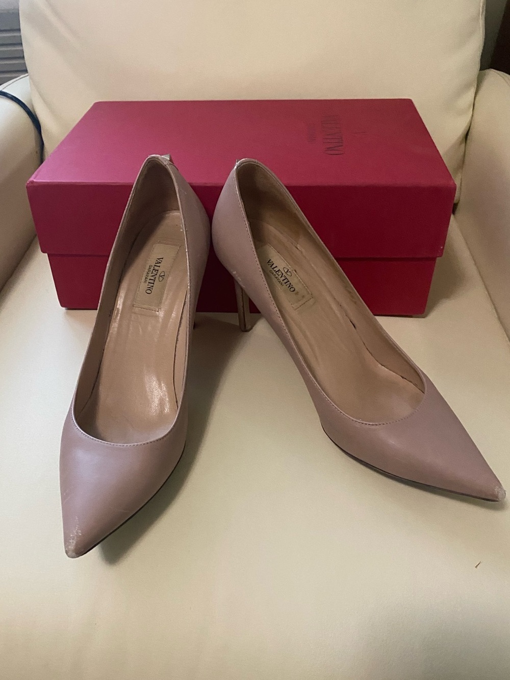 Valentino Women's Blush Pointed-Toe Leather Pumps